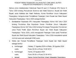 Pengumuman Pendaftaran Pasangan Calon Bupati dan Wakil Bupati Kabupaten Pasangkayu Tahun 2024