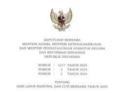 Pemerintah Tetapkan Hari Libur Nasional dan Cuti Bersama Tahun 2025